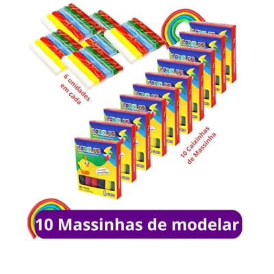Kit 10 Caixas Massinha de Modelar 6 Cores Festa Infantil 65g