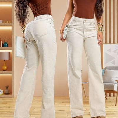 Calça Feminina Wide Leg 100% Algodão Cintura Alta