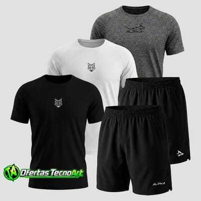 Kit 5 Peças Dry Fit 3 Camisetas e 2 Bermudas Alpha Co