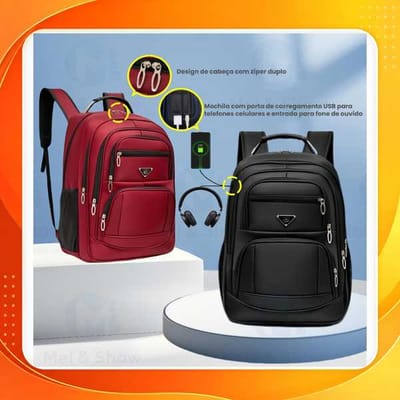 Mochila Grande Capacidade com Porta USB e Fone