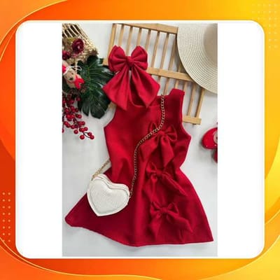 Vestido infantil de linho com laços