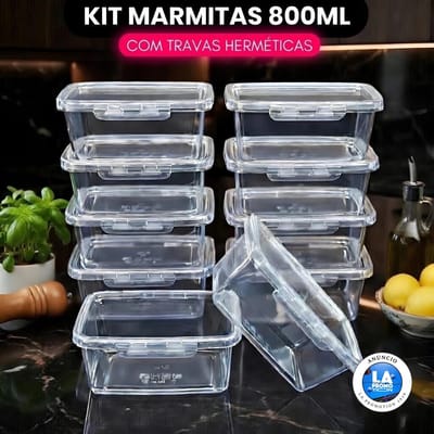 Kit 10 Potes Herméticos com Trava 800ml