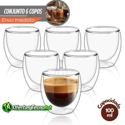 Kit 6 Copos Parede Dupla de Vidro 100ml