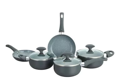 Conjunto 5 Panelas Cerâmica Cazza Tampa de Vidro Cinza