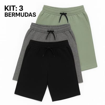 Kit 3 Bermudas Moletom Masculino Algodão Premium