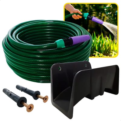 Kit Mangueira de Jardim Trançada com Suporte e Acessórios
