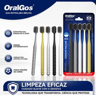 Kit 5 Escovas Premium Cerdas de Carvão