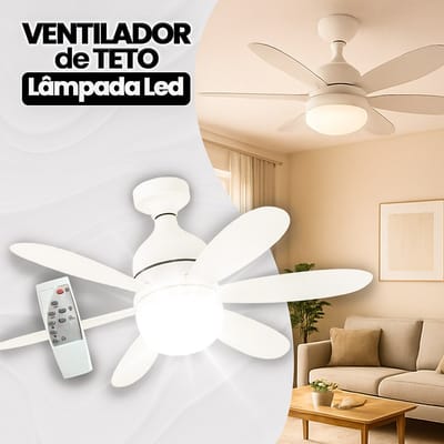 Ventilador Luminária Led 6 Pás Bocal E27 Teto Bivolt