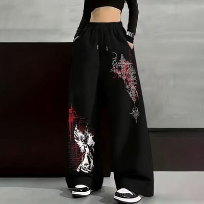 Calça Moletom Wide Leg Estampa Streetwear