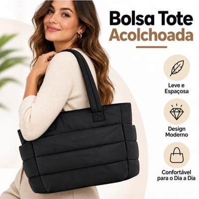 Bolsa Tote Acolchoada Puffer Multifuncional Grande Preto