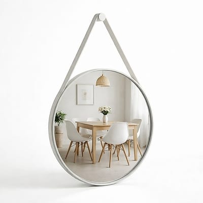 Espelho Redondo Decorativo Alça Couro 60cm