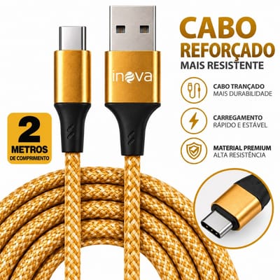 Cabo Tipo C 2 Metros Turbo Premium Reforçado