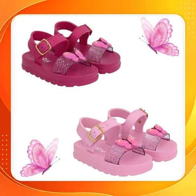 Sandália Papete Infantil Bebe Glitter com Borboleta