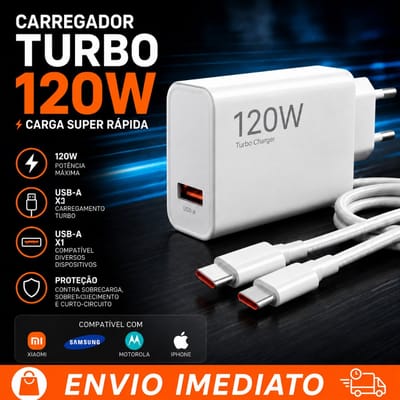 Carregador Turbo 120W USB Tipo-C + Cabo
