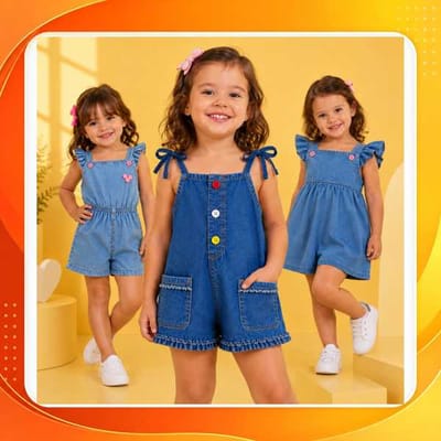 Macacão Jardineira Jeans Infantil Feminino 2 a 4 Anos