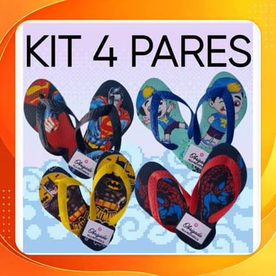 Kit 4 Pares Chinelo Infantil Menino Sortido