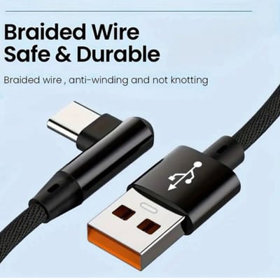 Cabo USB 90 Graus Reforçado Tipo-C iPhone V8 Carga Rápida