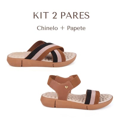 Kit 2 Pares Chinelo + Sandália Ortopédica Palmilha Massageadora