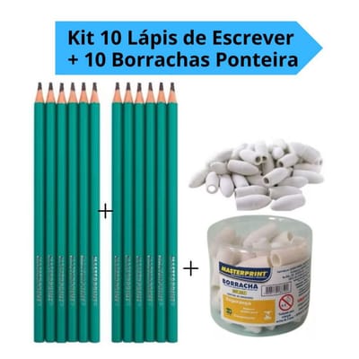 Kit 10 Lápis HB N°2 Sextavado + 10 Borrachas