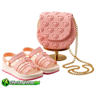 Kit Sandalia Infantil Menina com Bolsa de Coração