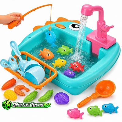 Kit Lava-Louças e Pescaria Infantil 2 em 1 com Água