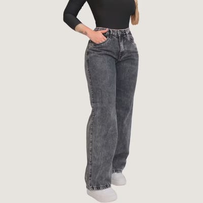Calça Jeans Feminina Wide Leg Cintura Alta