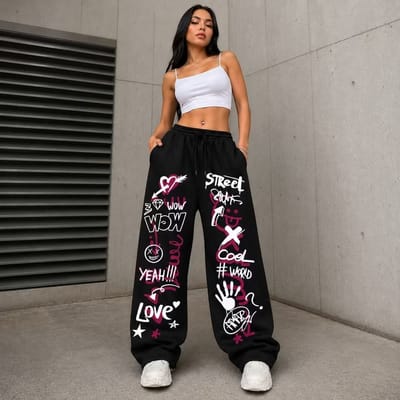 Calça Wide Leg Feminina Grafite Streetwear
