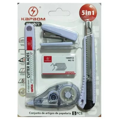 Kit Papelaria Cortador Grampeador Fita Corretiva