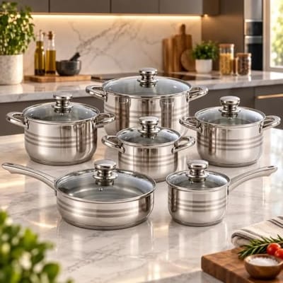 Jogo de Panelas Inox Premium Galya 7 Camadas 12 Peças