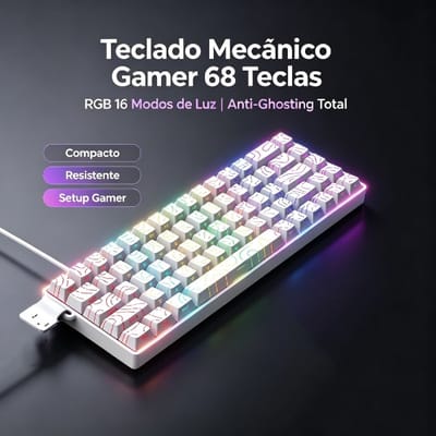 Teclado Mecânico 68 Teclas RGB Anti-Ghosting USB