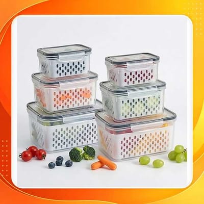 Kit Potes Herméticos Organizador de Geladeira com Cesto