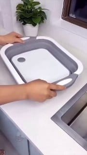 Tábua com Bacia Retrátil Silicone Escorredor Cozinha Multifuncional Tábua de Corte 3 em 1