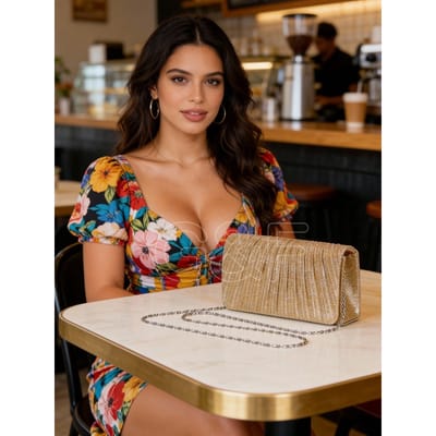 Bolsa Clutch Festa Listrada com Glitter e Alça