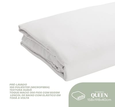 Lençol com Elástico Queen Saphira Toque 300 Fios Microfibra Branco