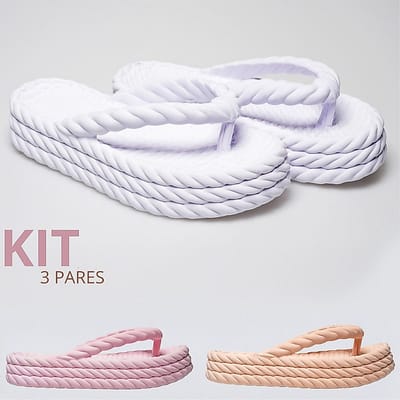 Combo Tamanco 3 Trança Feminino Leve Rosa Nude
