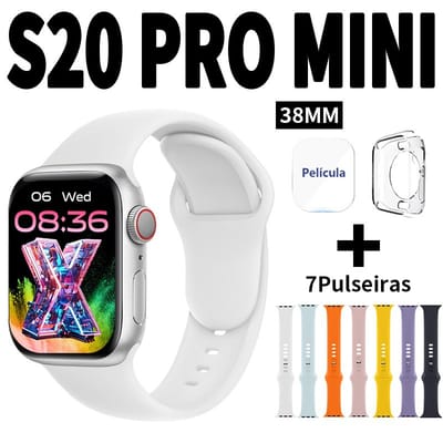 Kit 7 Pulseiras Smartwatch S20 PRO MINI Bluetooth com GPS e NFC
