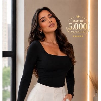 Body Feminino Gola Quadrada Manga Longa Suplex