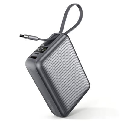 Basike Power Bank 20000mAh 45W, Cabo USB-C Integrado, Cinza