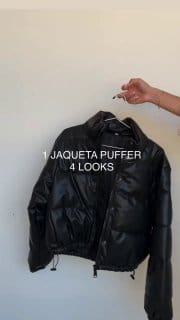 Jaqueta Puffer Feminina de Couro FORRADA COM CAPUZ