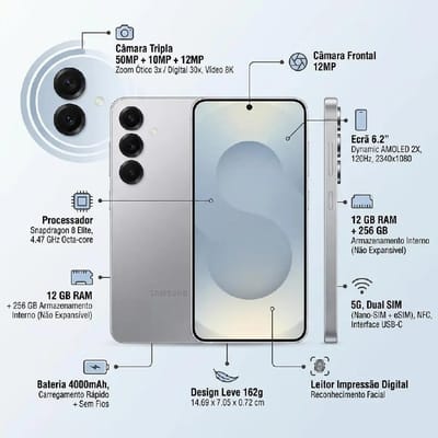 Samsung Galaxy S25 5G 256GB 12GB Câmera Tripla Prata