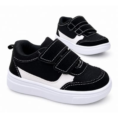Tênis Bebê e Infantil Preto e Branco com Velcro