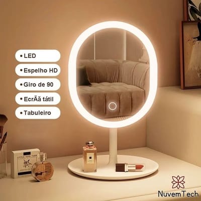 Espelho De Maquiagem Com Luz LED USB Portátil Dobrável