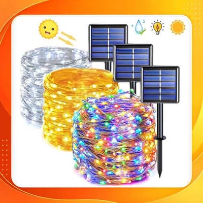 Cordão 300 Leds Solar 12M Externo à prova d'água