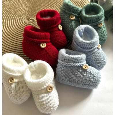 Sapatinhos de Tricô Liso para Bebê 0 a 3 Meses