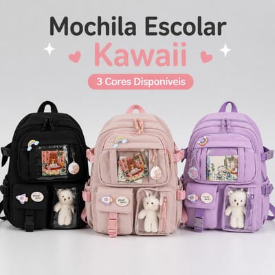 Mochila Feminina Escolar Coreana Grande Capacidade Com Chaveiro Impermeável