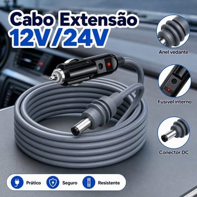 Cabo Extensão Energia DC para Carro 3 Metros