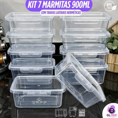 Kit 7 Marmitas 900ml Travas Laterais Herméticas