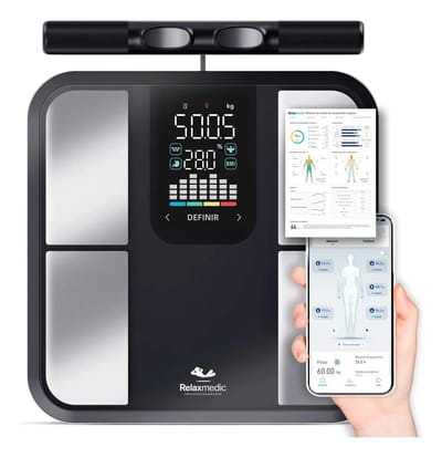 Balança Digital de Bioimpedância Relaxmedic, 8 Sensores – Preta