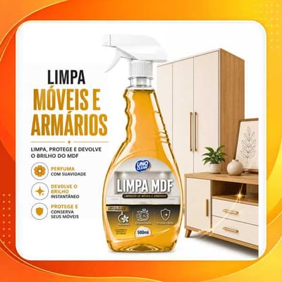 Limpa MDF 500ml Spray Perfumado Limpeza Rápida Móveis Armários Remove Sujeira Gordura Não Danifica