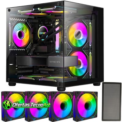 Gabinete Gamer Aquário em Vidro com 4 Fans RGB
